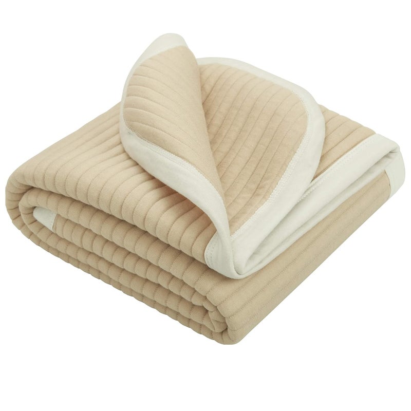 NTBAY Jersey Cotton Quilted Toddler Blanket, Breathable and Warm for Boys and Girls Baby Blanket, 30x40 Inches, Camel Stripe - Image 1